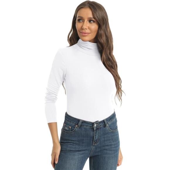 Women's Casual Long Sleeve Turtleneck Tops Slim Fitted Lightweight Base Layer - Picture 5 of 7